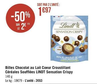 Lindt billes chocolat au lait coeur croustillant céréales soufflées sensation crispy