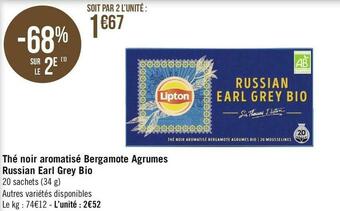 Lipton thé noir aromatisé bergamote agrumes russian earl grey bio