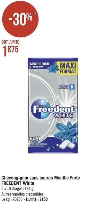 Géant Casino Freedent white chewing-gum sans sucres menthe forte offre