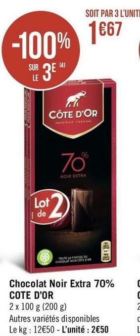 Géant Casino Côte d’or chocolat noir extra 70% offre