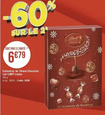 Lindt calendrier de l’avent chocolats lait lindor