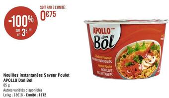 Apollo nouilles instantanées saveur poulet dan bol