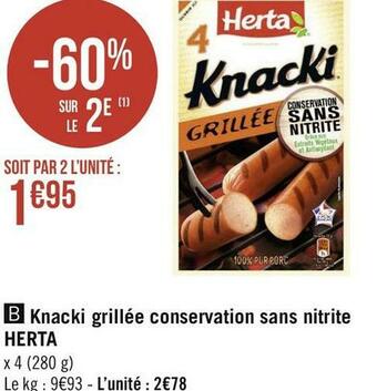 Géant Casino Herta knacki grillée conservation sans nitrite offre