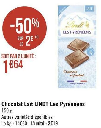 Lindt chocolat lait les pyrénéens
