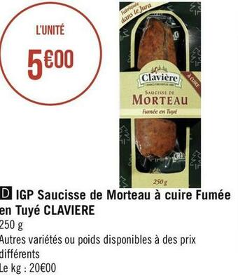 Claviere igp saucisse de morteau à cuire fumée en tuyé