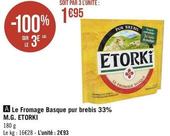 Etorki le fromage basque pur brebis 33% m.g.
