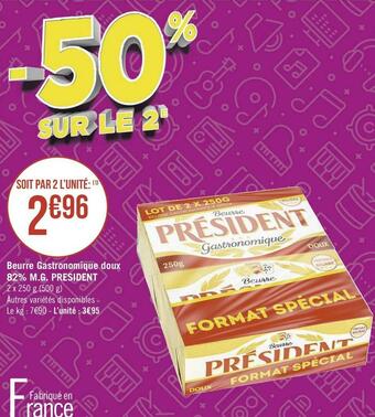 President beurre gastronomique doux 82% m.g.