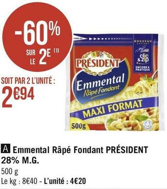 Président emmental râpé fondant 28% m.g.