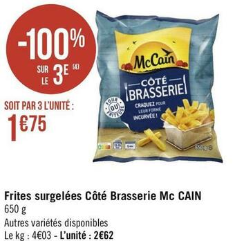Mc cain frites surgelées côté brasserie