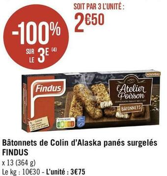 Géant Casino Findus bâtonnets de colin d’alaska panés surgelés offre