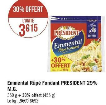 Géant Casino President emmental râpé fondant 29% m.g. offre