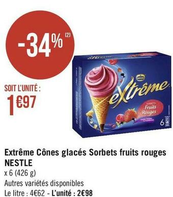 Nestle extrême cônes glacés sorbets fruits rouges