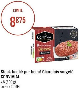Convivial steak haché pur boeuf charolais surgelé