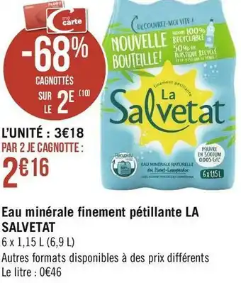 Géant Casino La salvetat eau minérale finement pétillante offre