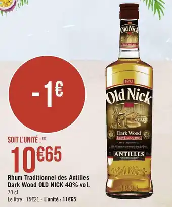 Old nick rhum traditionnel des antilles dark wood 40% vol.
