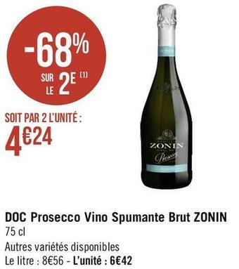 Géant Casino Zonin doc prosecco vino spumante brut offre