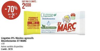 Géant Casino St marc lingettes 0% résidus agressifs désinfectantes offre