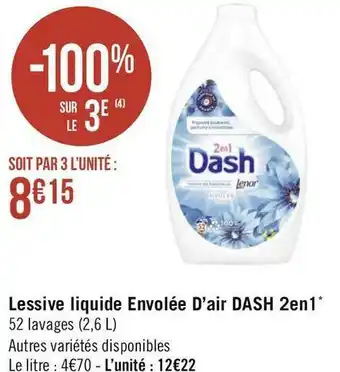 Dash lessive liquide envolée d’air 2en1*