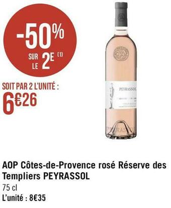 Peyrassol aop côtes-de-provence rosé réserve des templiers