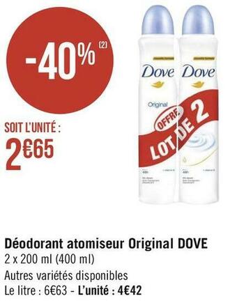 Géant Casino Dove déodorant atomiseur original offre