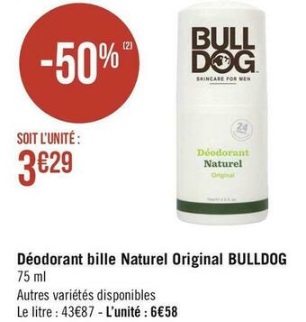 Géant Casino Bulldog déodorant bille naturel original offre