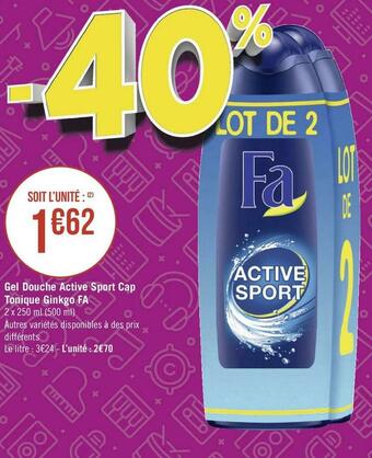 Géant Casino Fa gel douche active sport cap tonique ginkgo offre