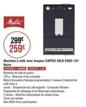 Melitta machine à café avec broyeur caffeo solo e950-101 noire