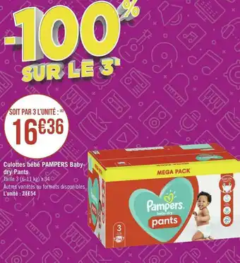 Pampers culottes bébé babydry pants