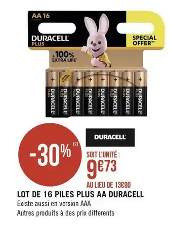 Duracell lot de 16 piles plus aa