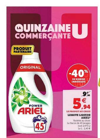 Super U Lessive Liquide Ariel offre