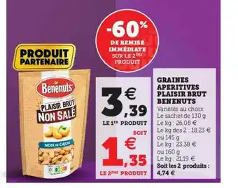 Hyper U Graines Apéritives Plaisir Brut Bénénuts offre