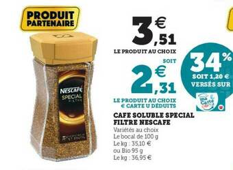 U Express Café Soluble Spécial Filtre Nescafé offre