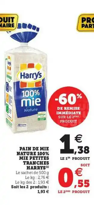 U Express Pain De Mie Nature 100% Mie Petites Tranches Harrys offre