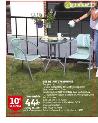Auchan Set Bistrot 2 Personnes offre