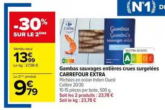 Carrefour Gambas sauvages entières crues surgelées CARREFOUR EXTRA offre