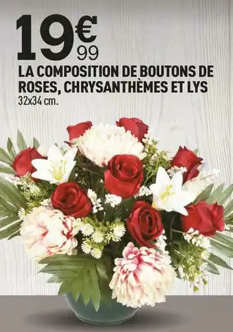 Centrakor La composition de boutons de roses, chrysanthèmes et lys offre