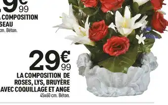 Centrakor La composition de roses, lys, bruyère avec coquillage et ange offre