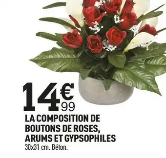 Centrakor La composition de boutons de roses, arums et gypsophiles offre