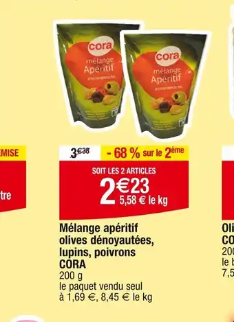Cora x Carrefour Mélange apéritif olives dénoyautées, lupins, poivrons CORA offre