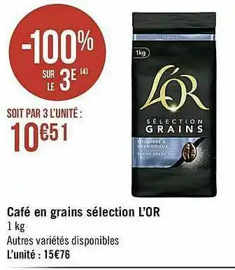 Casino Supermarchés Café En Grains Sélection L'or offre