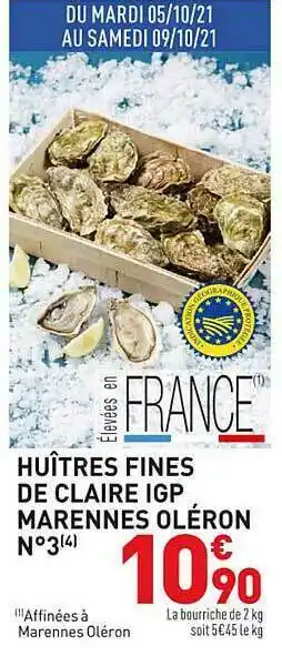 Huîtres Fines De Claire Igp Marennes Oléron N°3