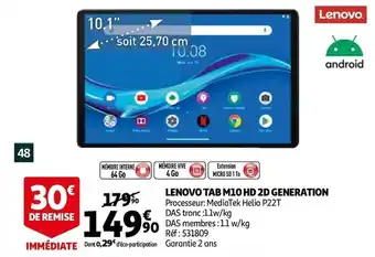 Auchan Lenovo tab m10 hd 2d generation offre