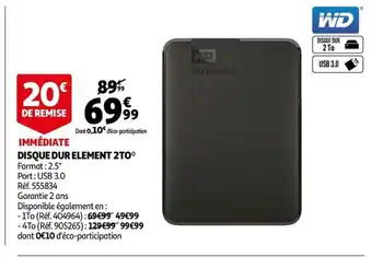Auchan Disque dur element 2to offre