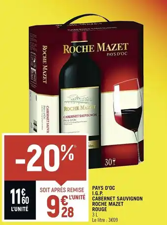 Spar PAYS D'OC I.G.P. CABERNET SAUVIGNON ROCHE MAZET ROUGE 3 L offre