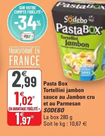G20 Pasta Box Tortellini jambon sauce au Jambon cru offre