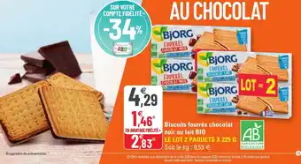 G20 Biscuits fourrés chocolat noir ou lait bio offre