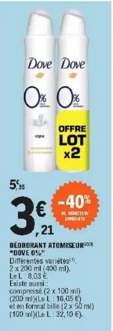 E.Leclerc Déodorant Atomiseur Dove 0% offre
