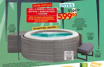 Stokomani INTEX SPA + 6 PAROIS + CACHEMOTEUR + MARCHE-PIEDS + COUSSIN offre