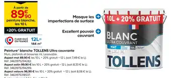 Castorama TOLLENS Peinture blanche Ultra couvrante offre
