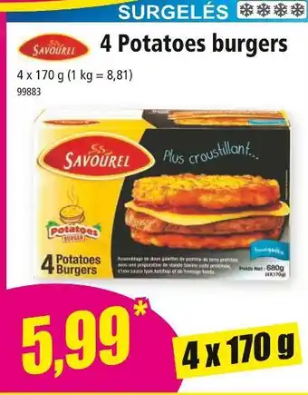 Norma SAVOUREL 4 Potatoes burgers offre